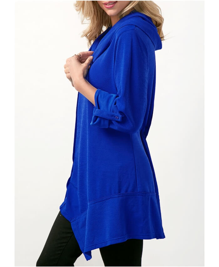Pocket Roll Tab Sleeve Asymmetric Hem Blouse